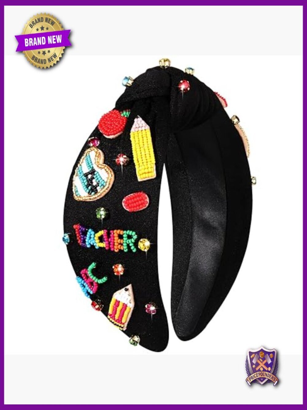 Teacher Appreciation Knotted Headband with Crystal Pearl Pencil Charms